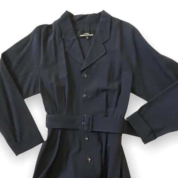 Vintage 90s, Comme des Garçons‎ Tricot Navy Wool Belted Midi Dress, Size Small - Picture 5 of 16